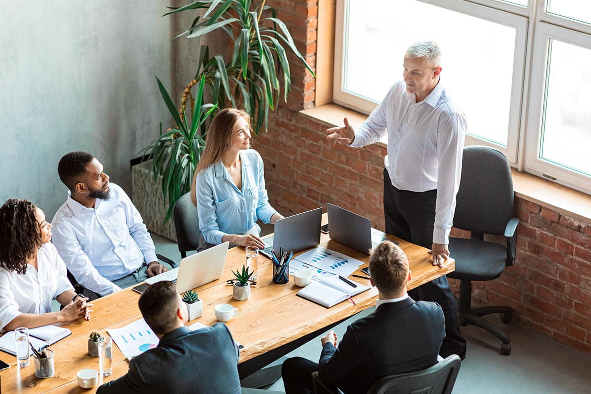 Employees at meeting
